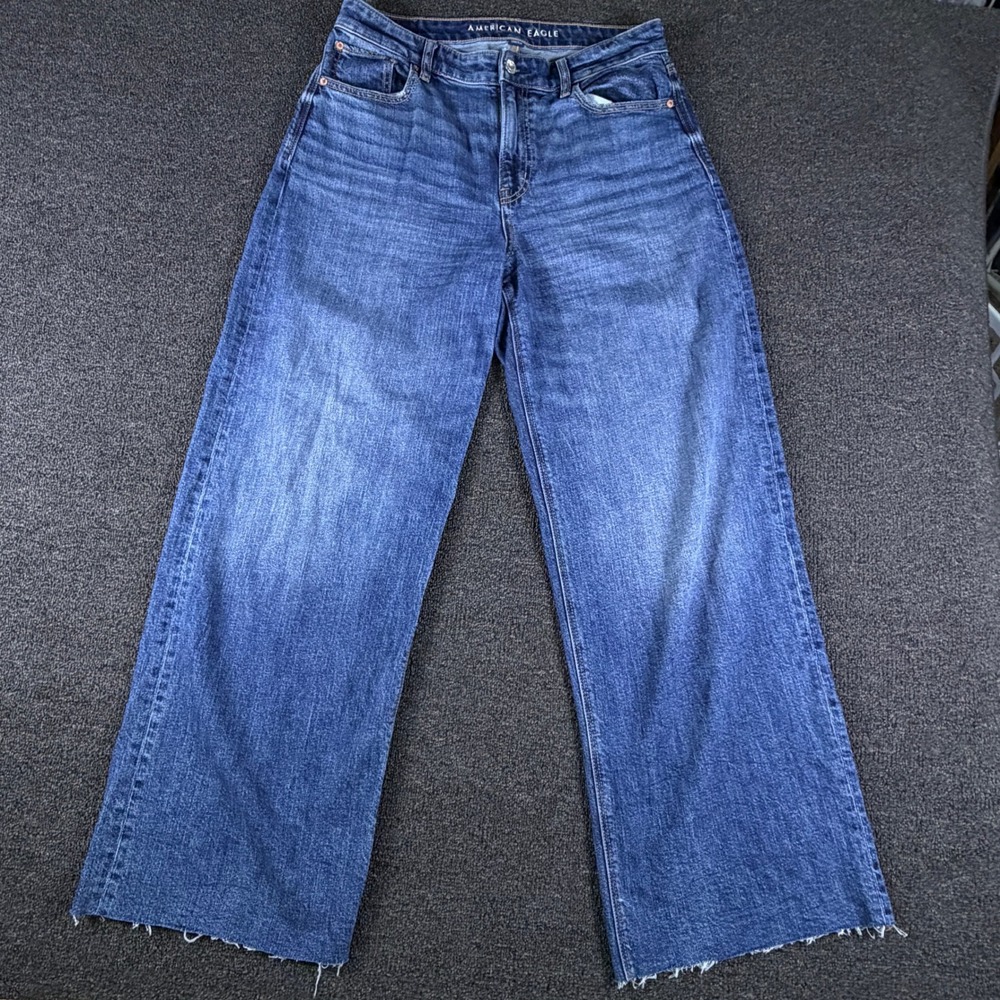 American Eagle Jeans Womens 10 (33x30) Long Super High-Rise Baggy Wide Leg Blue